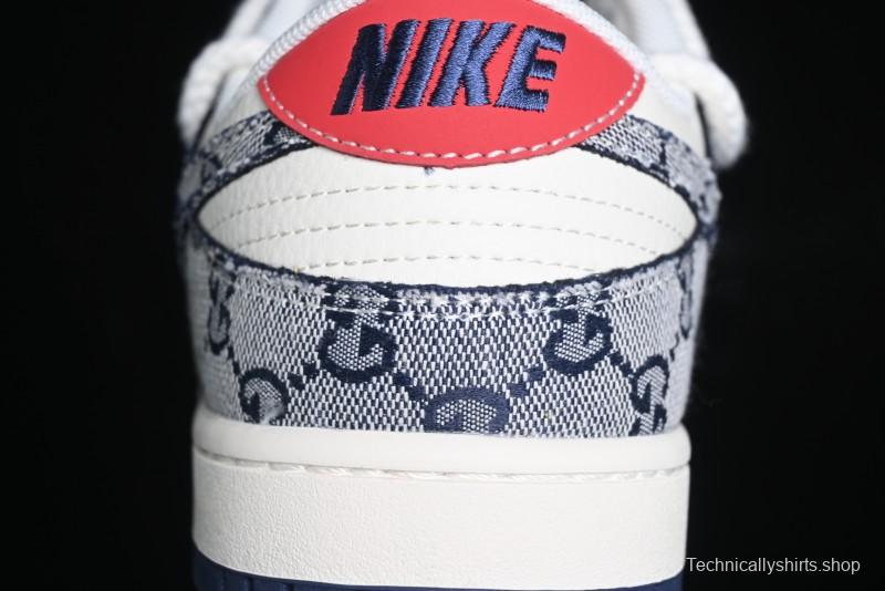 Nike SB Dunk Low Gucci Collaboration - Beige Black Jacquard Swoosh Anniversary High-End Custom Low-Top Casual Sneakers - YX5066-216