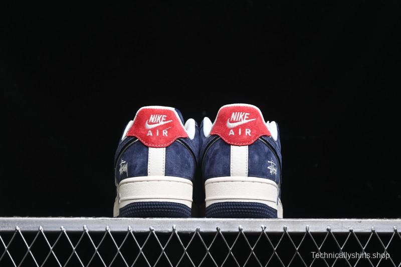 Nike Air Force 1 '07 Low Stussy Collaboration - Navy Red Print Casual Sneakers - XZ6188-350