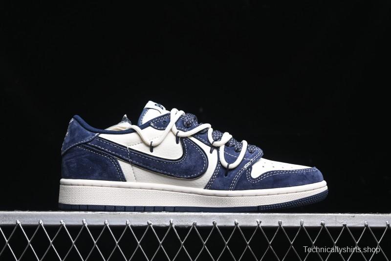 Nike Travis Scott x Fragment Design x Air Jordan 1 Low OG SP AJ1 Bape Collaboration - Klein Blue Lace-Up Low-Top Casual Sneakers - XS3186-201