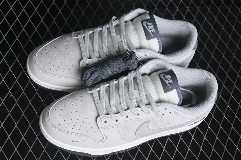 Nike SB Dunk Low Stussy Collaboration - Patchwork Grey Swoosh Anniversary Custom Low-Top Casual Skate Shoes - SF1029-403