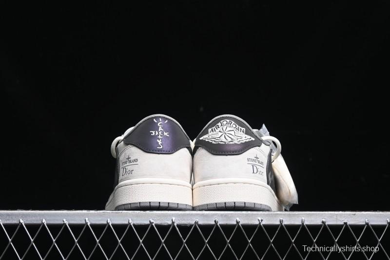 Nike Travis Scott x Fragment Design x Air Jordan 1 Low OG SP AJ1 Dior Collaboration - Splatter Lace-Up Low-Top Casual Sneakers DM9288-002