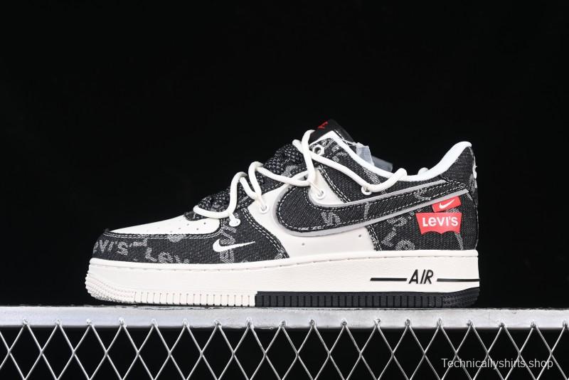 Nike Air Force 1 '07 Low Levi's Collaboration Black Denim Drawstring Casual Sneakers - SJ1198-800