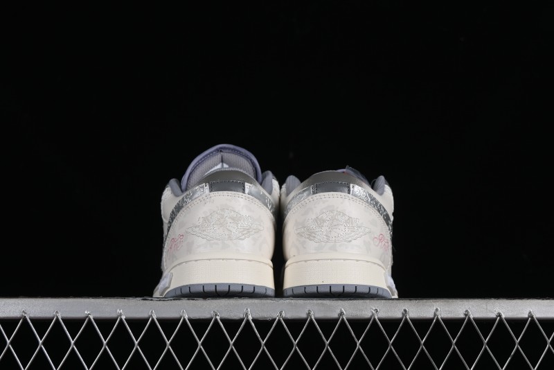 Nike Air Jordan 1 Low AJ1 Panda Prank Modern Gray Floral Low-Top Casual Sneakers - 553560-053