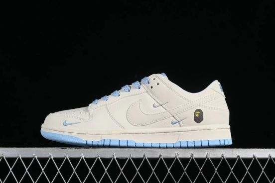 Nike SB Dunk Low BAPE Collaboration - Off-White Mini Blue Swoosh Anniversary High-End Custom Low-Top Casual Sneakers - XD6188-027