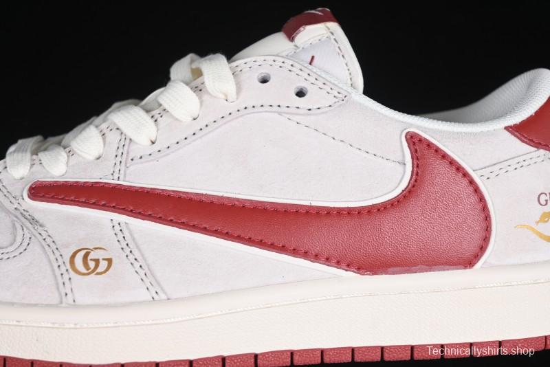 Nike Travis Scott x Fragment Design x Air Jordan 1 Low OG SP AJ1 Retro Sneakers with Reverse Swoosh - XZ6188-056