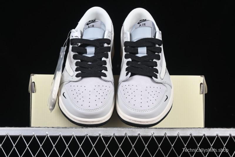 Nike Travis Scott x Fragment Design x Air Jordan 1 Low OG SP AJ1 Retro Sneakers in Summer Cicada Grey - XZ6898-001