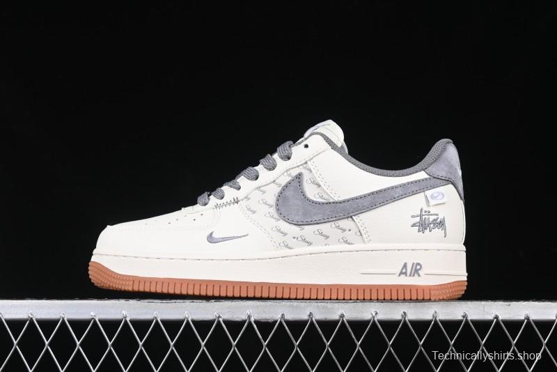 Nike Air Force 1 '07 Low Stussy Collaboration - Grey Swoosh Casual Sneakers - XZ6188-256