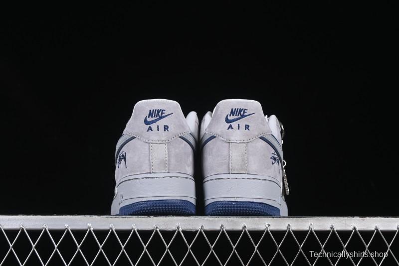 Nike Air Force 1 '07 Low Stussy Collaboration Grey Blue Pig Bear AF1 Low Top Casual Sneakers - DF0188-017