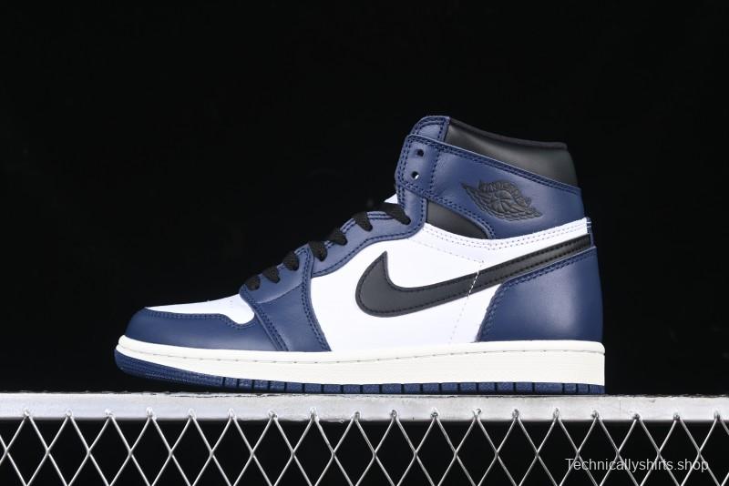Nike Air Jordan 1 High OG "Midnight Navy" Basketball Shoes with Full Leather Construction - DZ5485-401