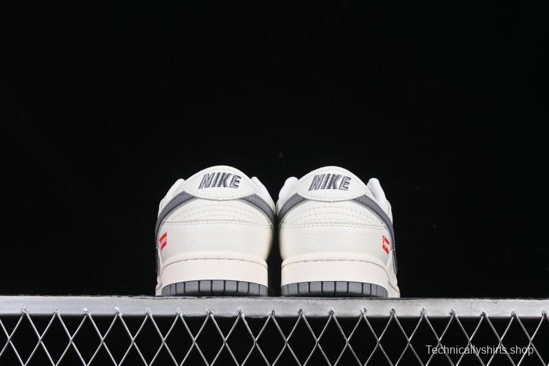 Nike SB Dunk Low Supreme Collaboration Grey Swoosh Double Mini Swoosh Anniversary Custom Low-Top Casual Sneakers - XX2025-688