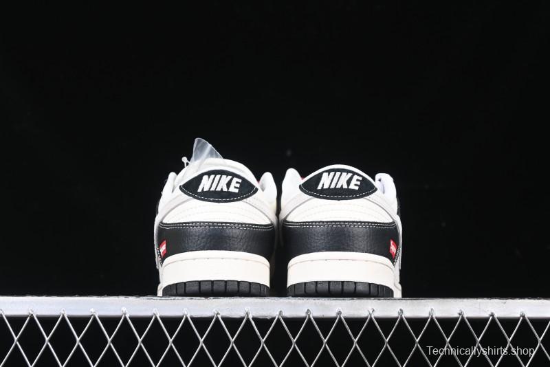 Nike SB Dunk Low Supreme Collaboration - Black Leather Texture Anniversary High-End Custom Low-Top Casual Skate Shoes - XS1086-020