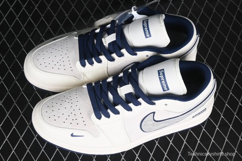 Nike Air Jordan 1 Low Supreme Collaboration - Shadow Swoosh Custom Retro Basketball Shoes - XX3318-368