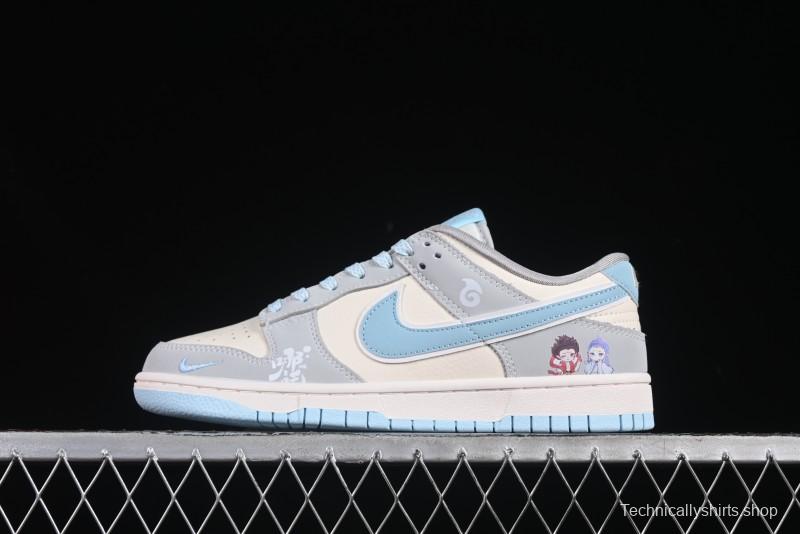 Nike SB Dunk Low Nezha Series Gray White with Blue Swoosh Anniversary Custom Low-Top Casual Skate Shoes - LW1818-114