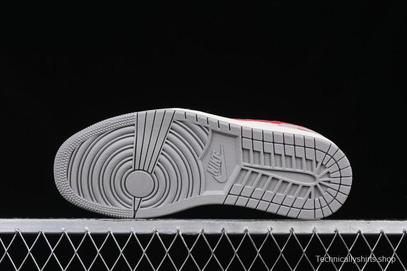 Nike Air Jordan 1 Low AJ1 Supreme Collaboration - White Grey Red Swoosh Retro Basketball Shoes - SJ9950-024