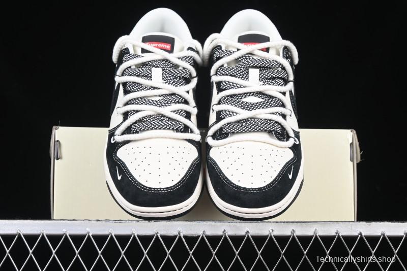 Nike SB Dunk Low Supreme x Stone Island Triple Collaboration Strap Patch Black Swoosh Anniversary Custom Low-Top Casual Skate Shoes - YX5066-202