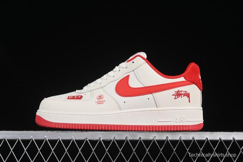 Nike Air Force 1 '07 Low Stussy Collaboration Beige Deep Orange Low-Top Casual Sneakers - DF0188-031