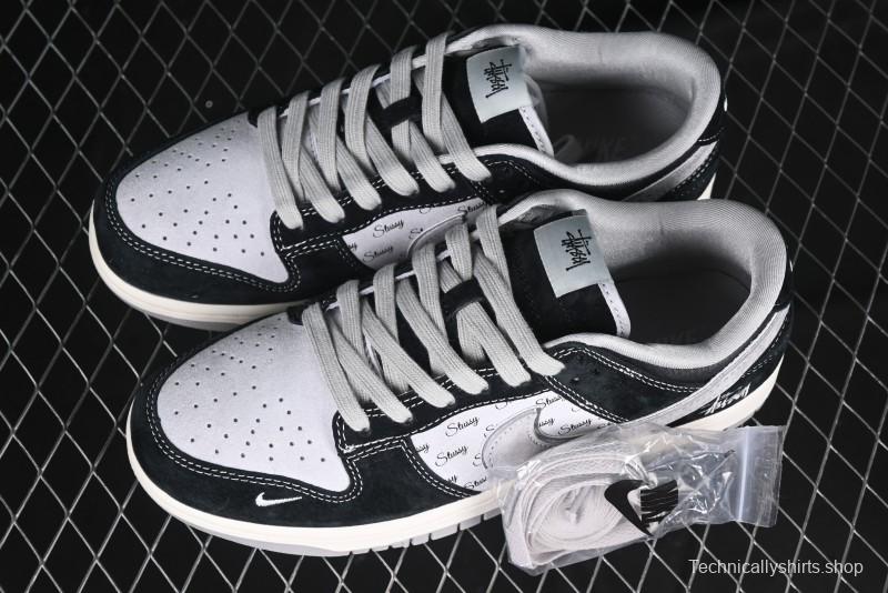 Nike SB Dunk Low Stussy Collaboration - Black Grey Pig Leather Anniversary Custom Edition Low-Top Casual Sneakers - XX3168-008