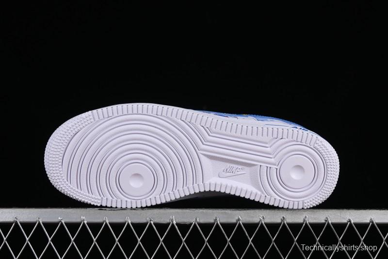 Nike Air Force 1 '07 Low Witch Collaboration Custom Leather Sneakers with Skull Design and Gradient White-Blue - CW2288-111
