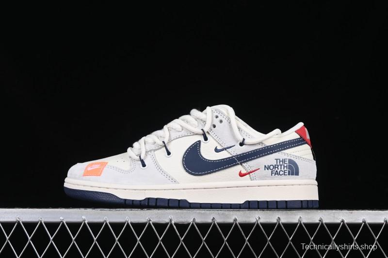 Nike SB Dunk Low The North Face Collaboration Anniversary Edition Custom Patchwork Navy Swoosh Low-Top Casual Skate Shoes - YX5066-255