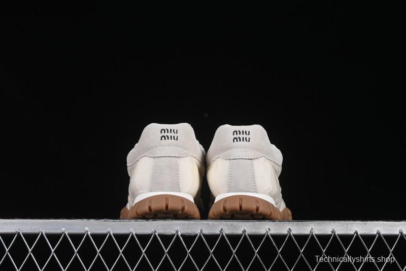 Miu Miu Suede Round Toe Lace-Up Women's Low-Top Casual Shoes in Beige - 99D4