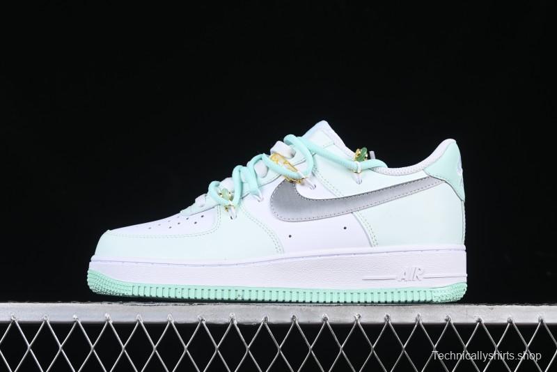 Nike Air Force 1 '07 Low Gold-Inlaid Jade Casual Sneakers with Strap - XV7981-476