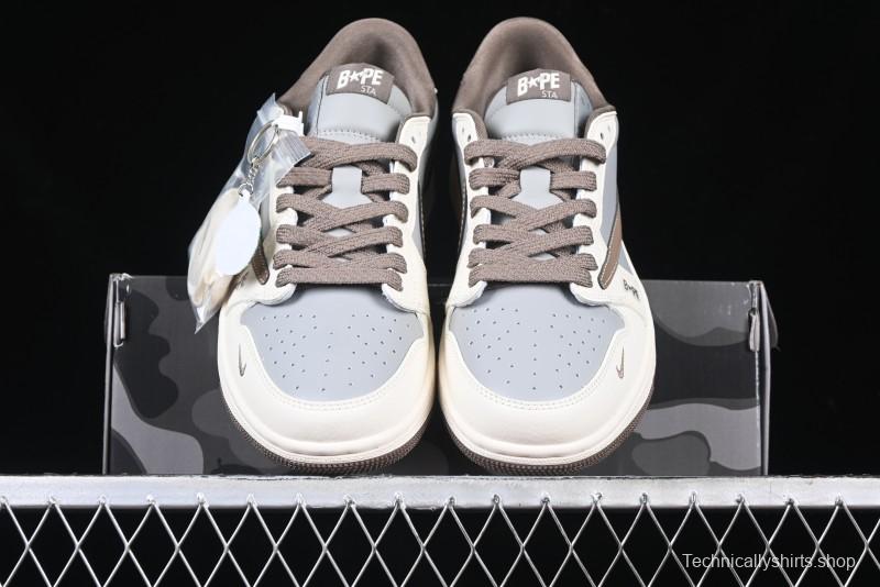 Nike Travis Scott x Fragment Design x Air Jordan 1 Low OG SP AJ1 Bape Collaboration Tea Brown Low-Top Casual Sneakers - BB6511-627
