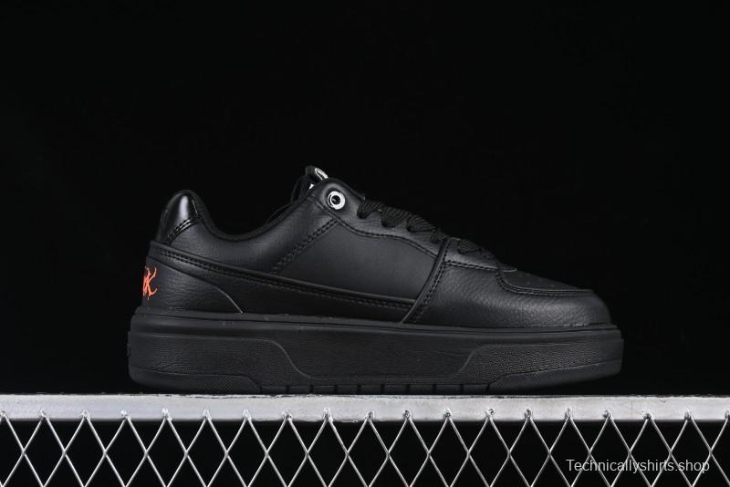 NY Yankees Black Leather Sneakers with Bold Orange Logo