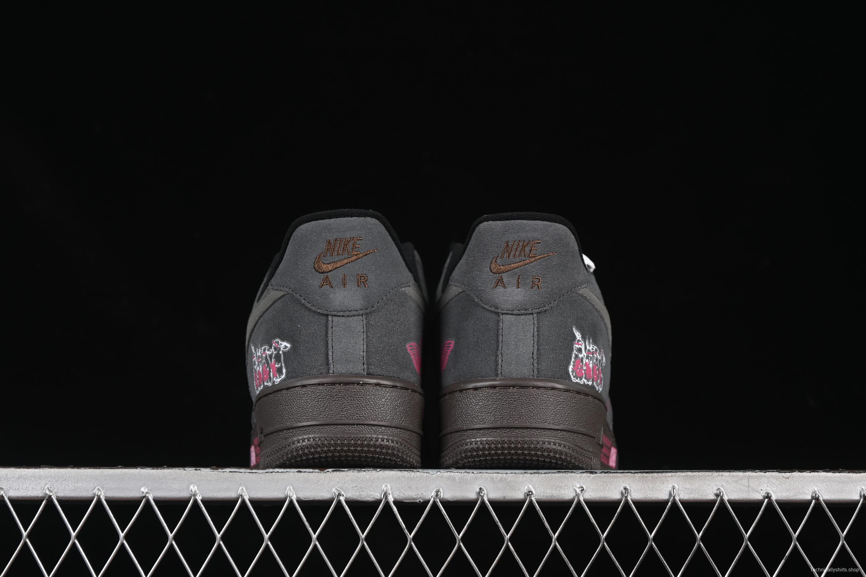 Nike Air Force 1'07 Low "Black Pink" Limited Edition Sneakers with Heart Design - DO6730-010