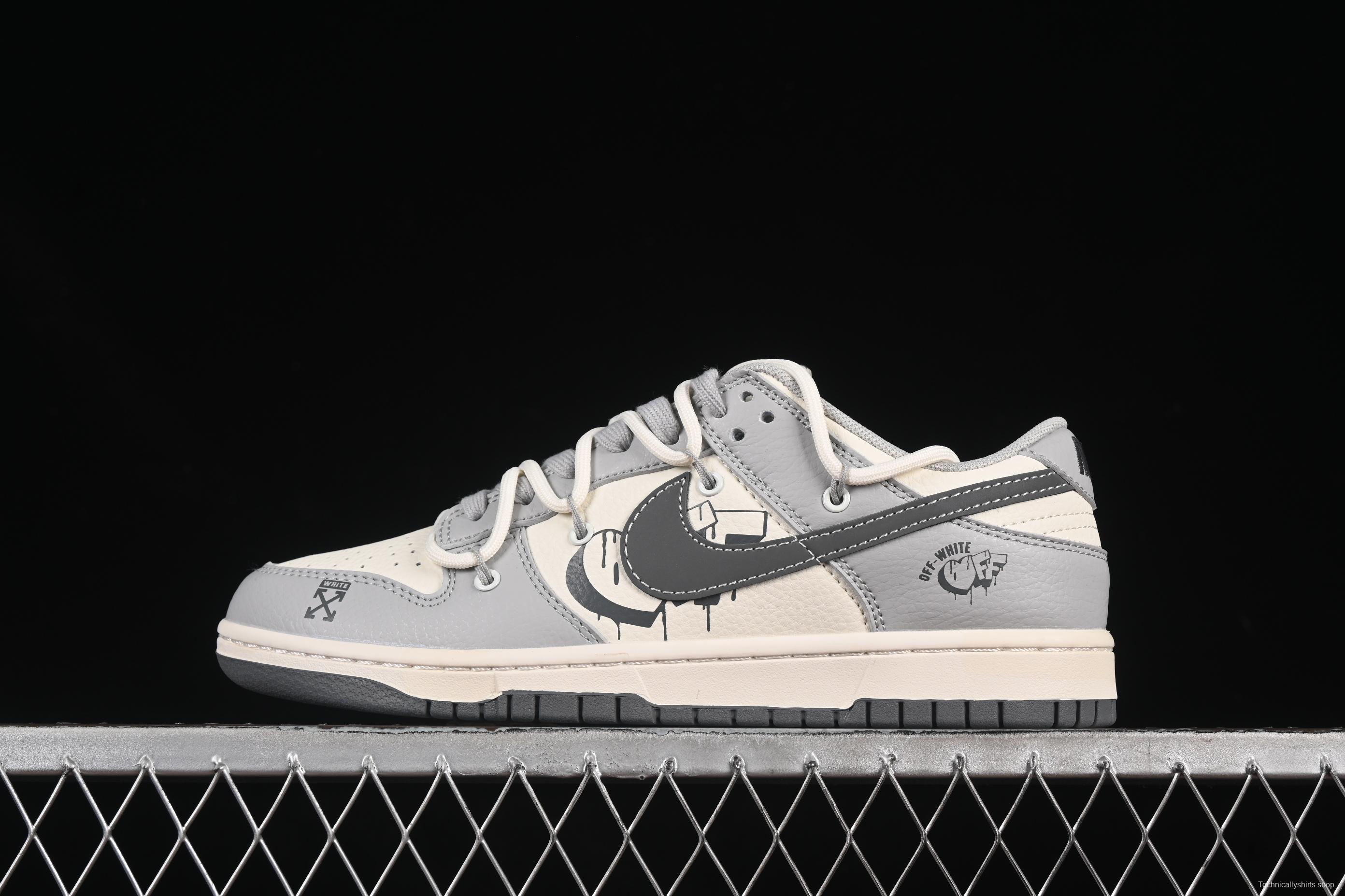 Nike SB Dunk Low Off-White Anniversary Custom Sneakers with Strap and Heart Grey Swoosh - DM6868-078
