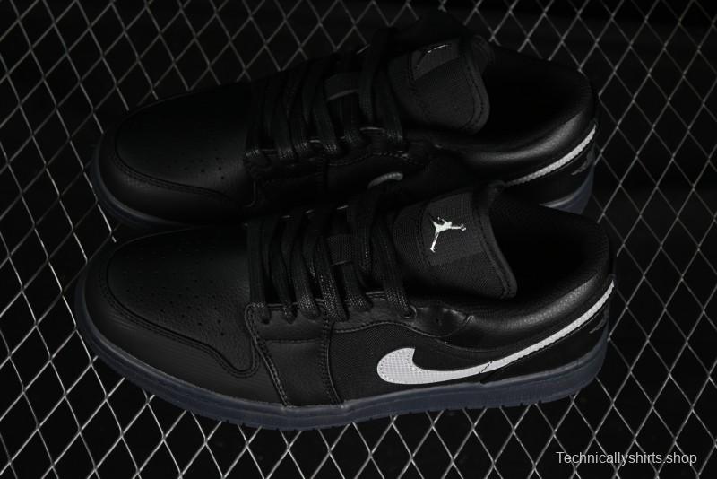 Nike Air Jordan 1 Low AJ1 Basketball Shoes Black White Canvas Leather Panel - HV5968-001