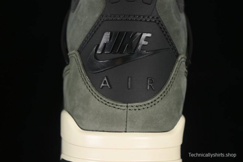 Nike Undefeated x Air Jordan 4 OG Sneakers in Olive Green Suede with Orange and Black Accents - IB1519-200