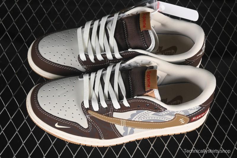 Nike Travis Scott x Fragment Design x Air Jordan 1 Low OG SP AJ1 Supreme Collaboration Brown Graffiti Low-Top Casual Sneakers - XS2024-055