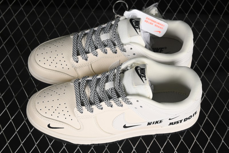 Nike SB Dunk Low Beige White Black Swoosh Anniversary Custom Low-Top Casual Skate Shoes - KK1333-043