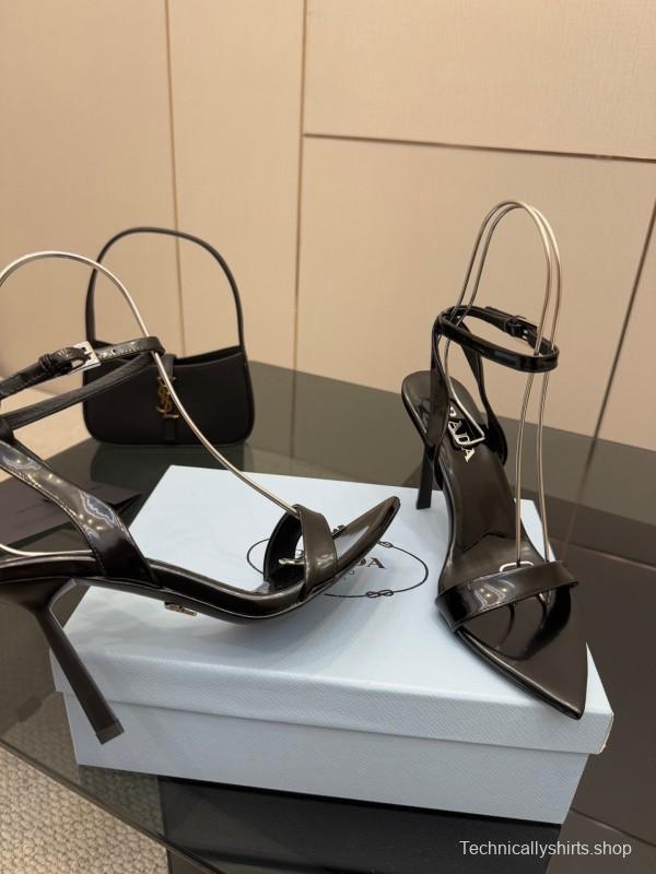 2025 Women Prada Black Leather Heels KFY00290
