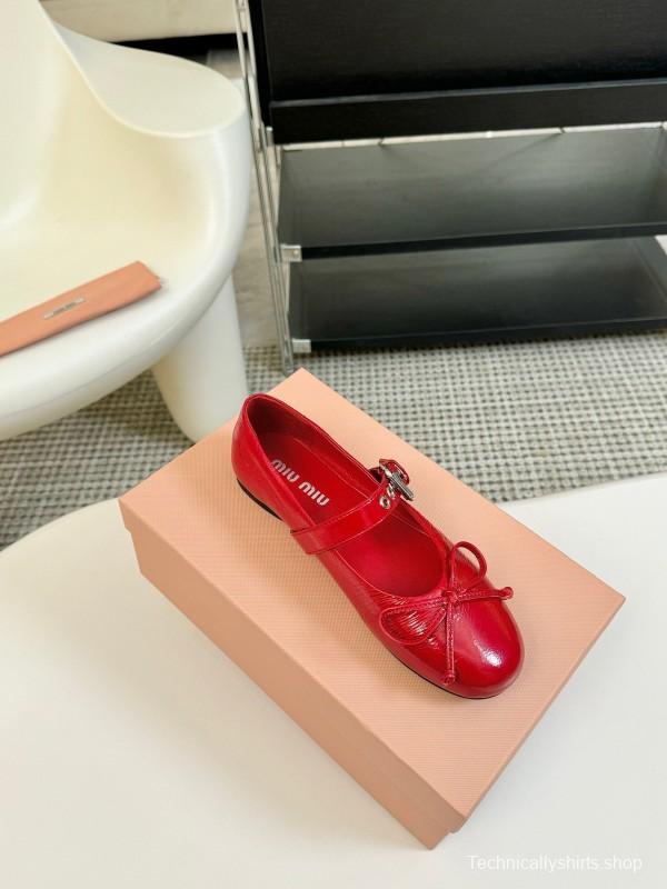 2025 Women Miu Miu Red Leather Mary Jane Buckle KFY00300