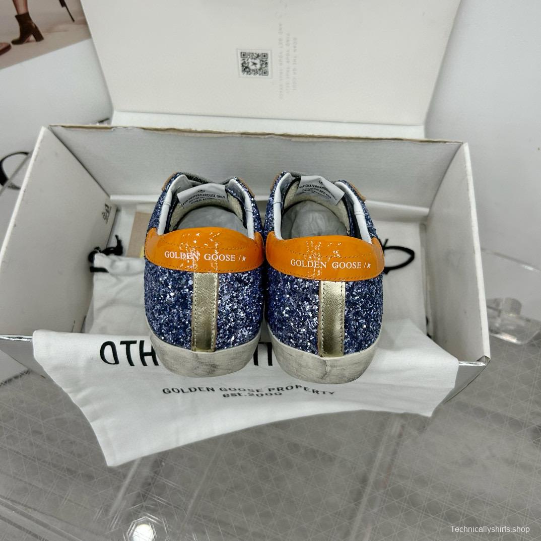 2025 Women GGDB Blue Silver Leather Glitter Low Top Sneakers