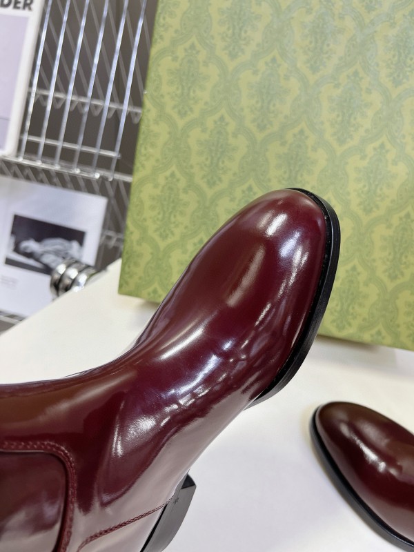 2024 Women Gucci Burgundy Leather Boots
