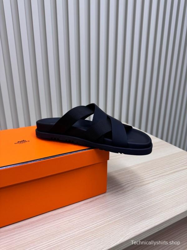 2025 Slippers Unisex Hermès Black Leather Slippers