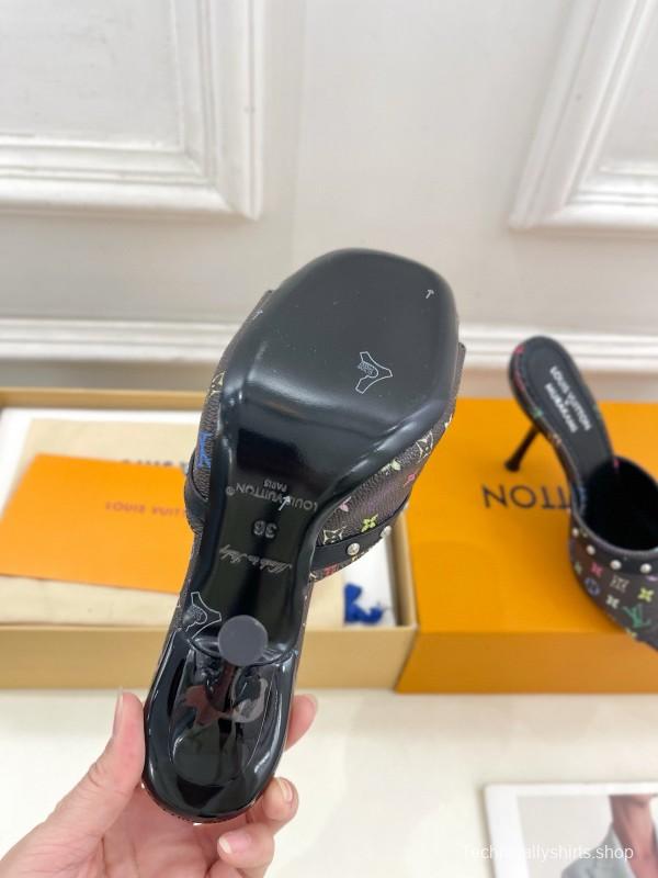 2025 Women Louis Vuitton Multicolor Leather High Heel Mule