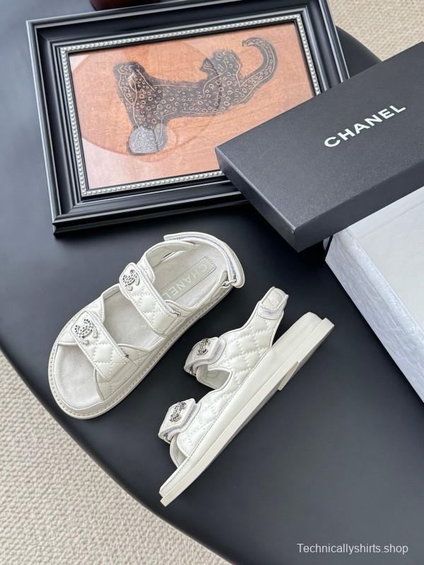 2025 Women Chanel White Leather Sandals LY00320