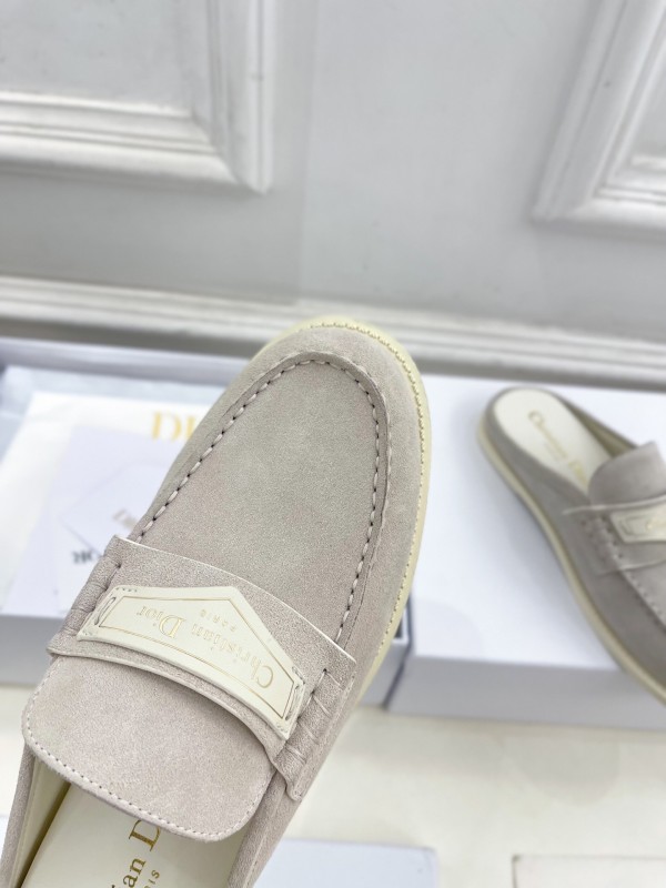 2025 Women Dior Beige Suede Mule Loafers Vintage Style Handmade LY00360(F)