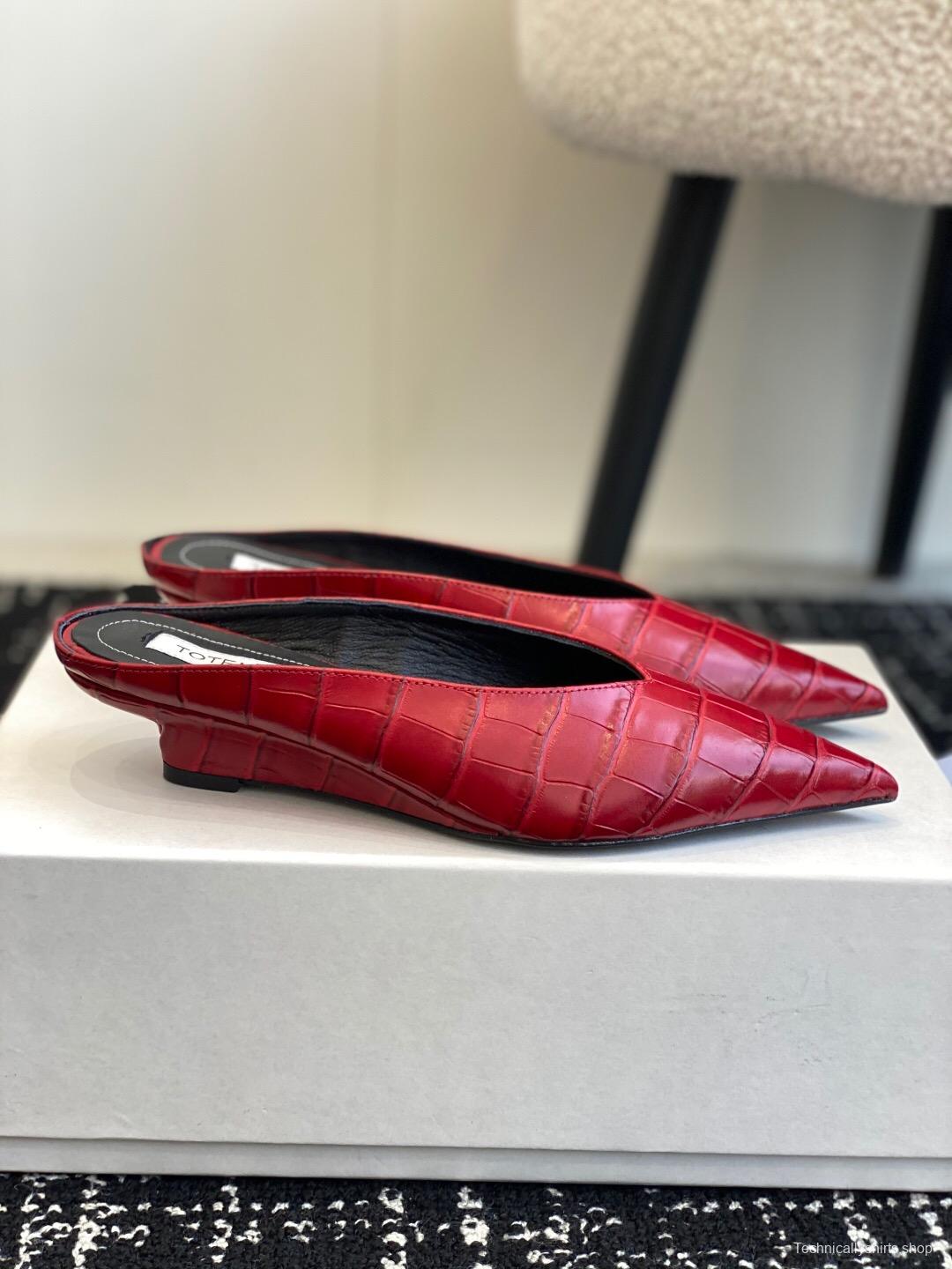 2025 Women Toteme Red Leather Pointed Toe Mule KFY00290