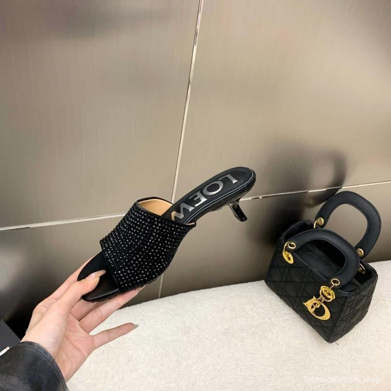 2025 Women Loewe Black Leather Heels LY00240