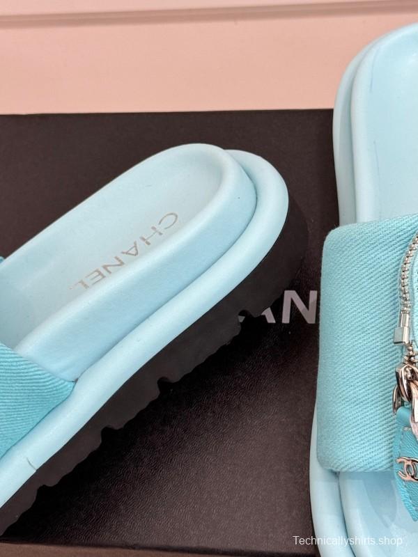 2025 Slippers Chanel Blue Fabric Slippers KFY00220