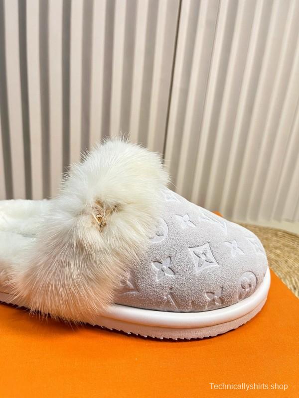 2024 Slippers Louis Vuitton White Fur Slippers MJ00340