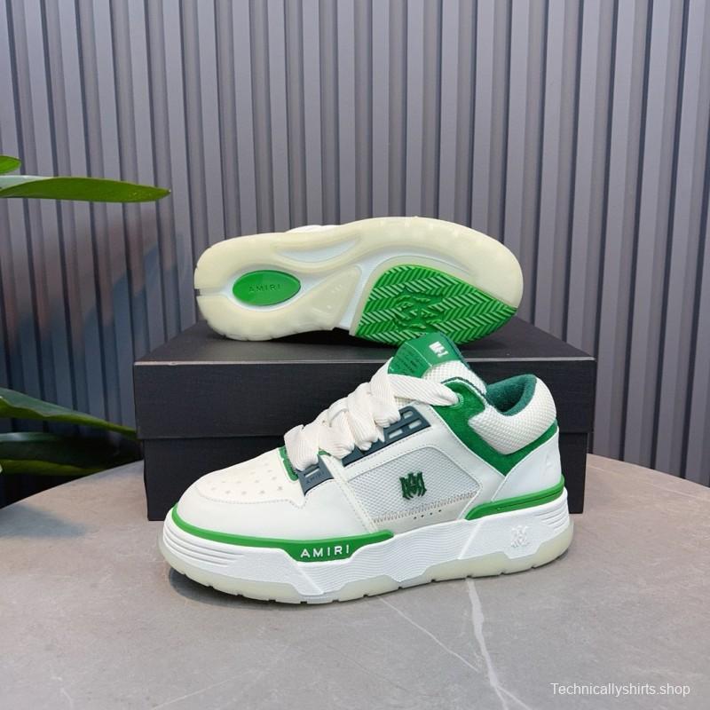 2024 Unisex Amiri White Green Leather Mesh Sneakers MJ00360