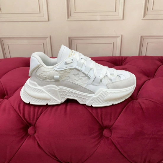2025 Women Dolce & Gabbana White Mesh Leather Sneakers LY00340