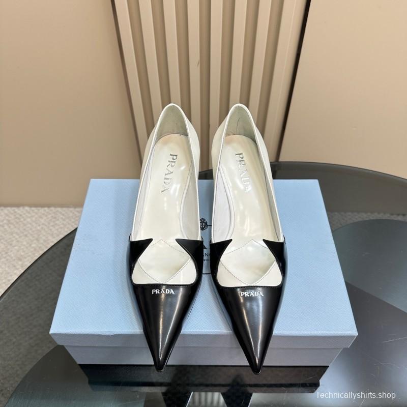 2025 Women Prada Black White Leather Heels KFY00310