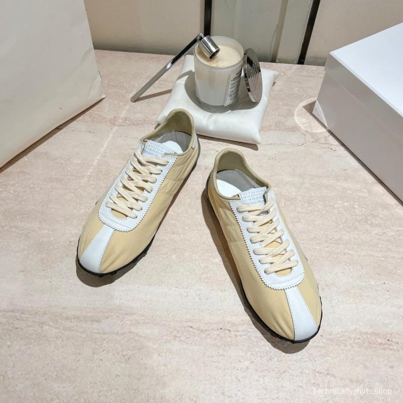 2025 Unisex MM6 Maison Margiela Beige White Nylon Suede Sneakers Distressed KFY00290