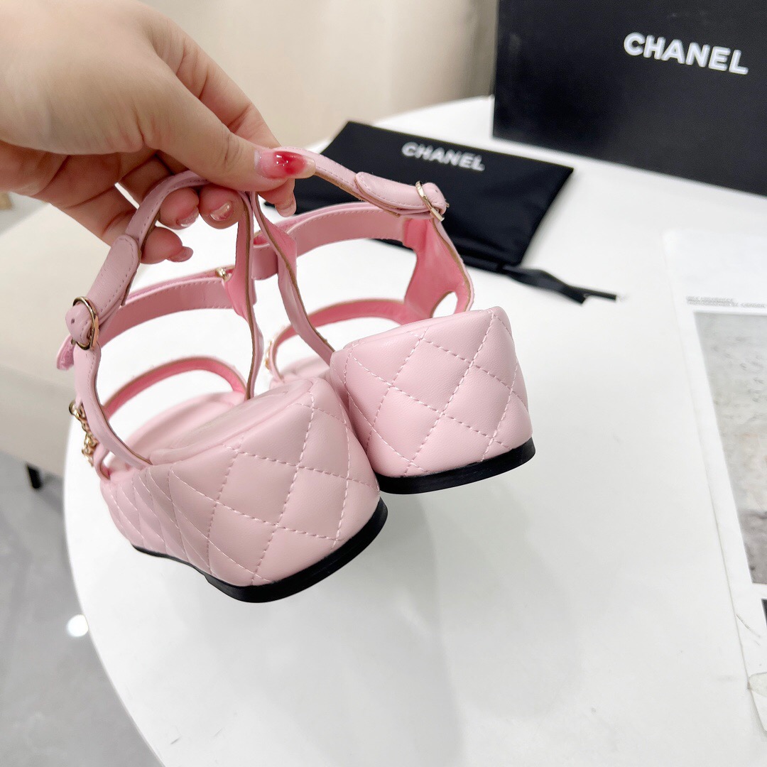2025 Women Chanel Pink Leather Sandals LY00260